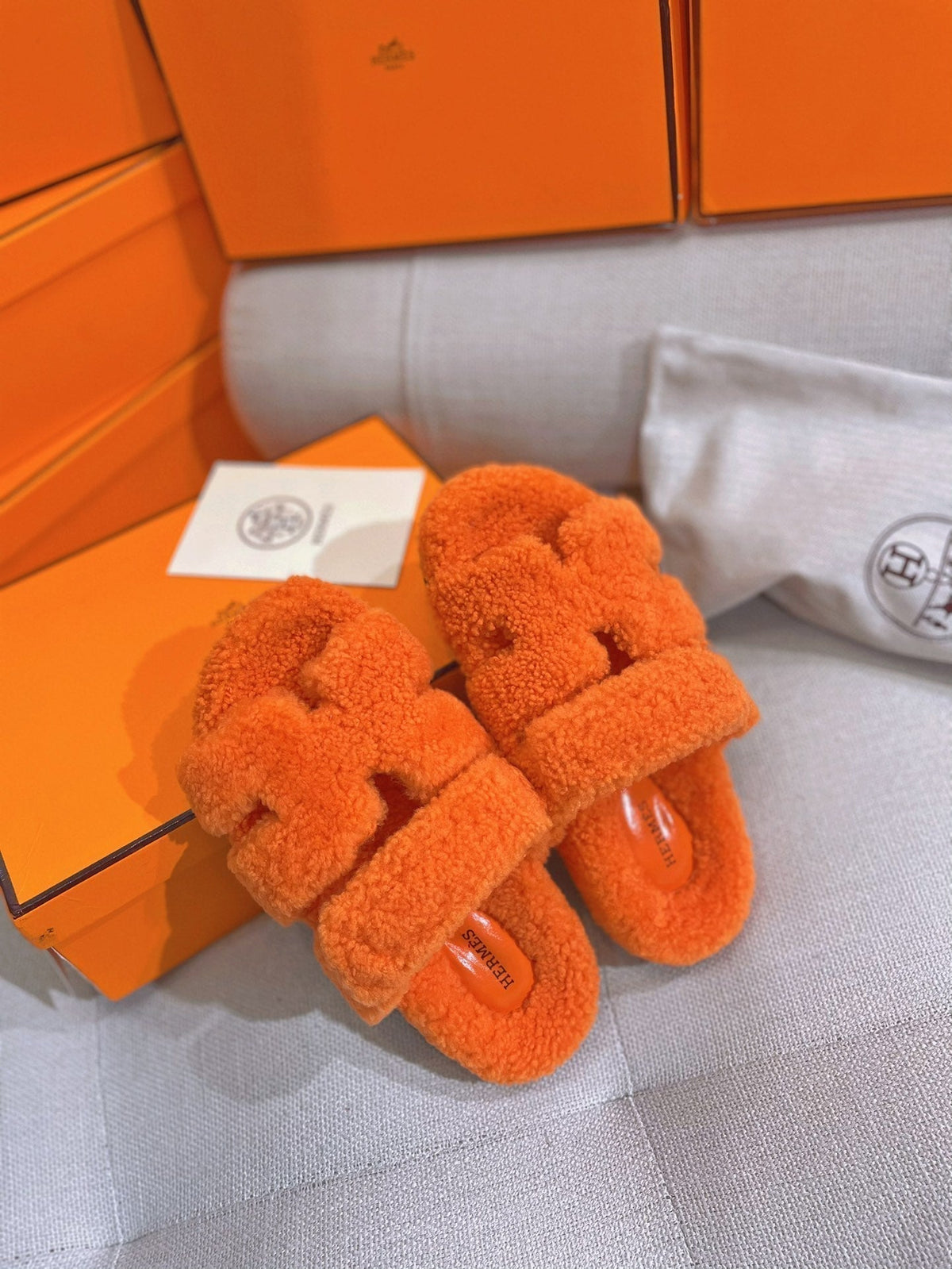 chypre sandal orange lamb wool