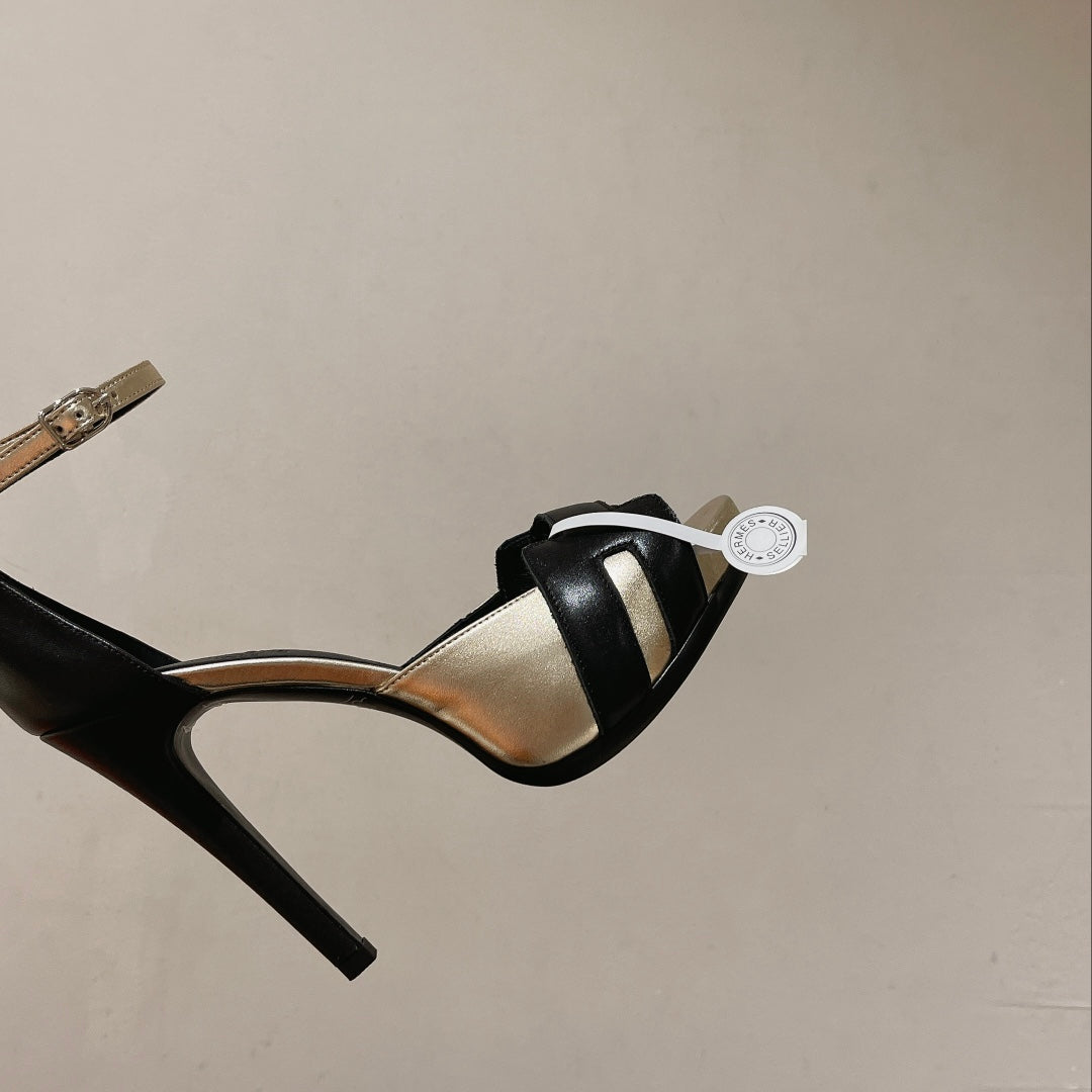 H - CLASSIC SANDAL 125 BLACK MIX SILVER LAMBSKIN