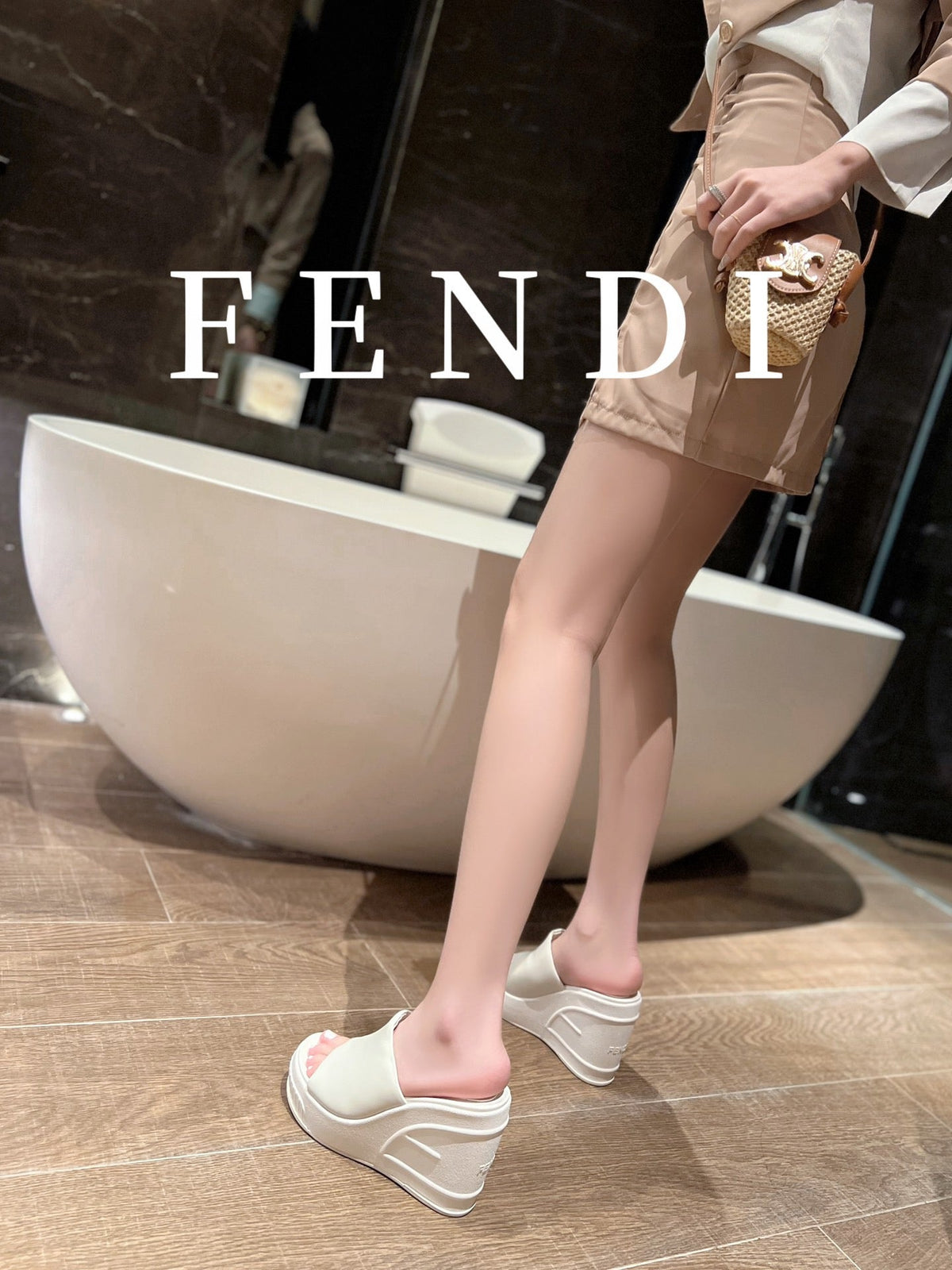 FENDI BAGUETTE WEDGE PLATFORM 85MM IN WHITE CALFSKIN