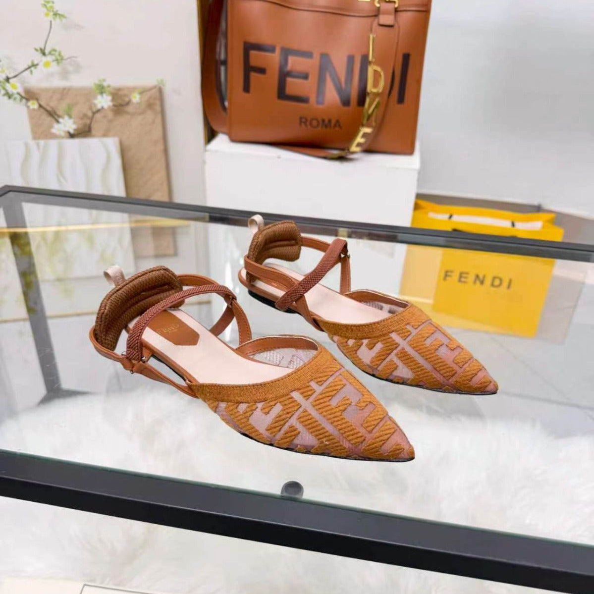 Fendi Colibrì Lite Flats Brown Mesh Tech-Fabric