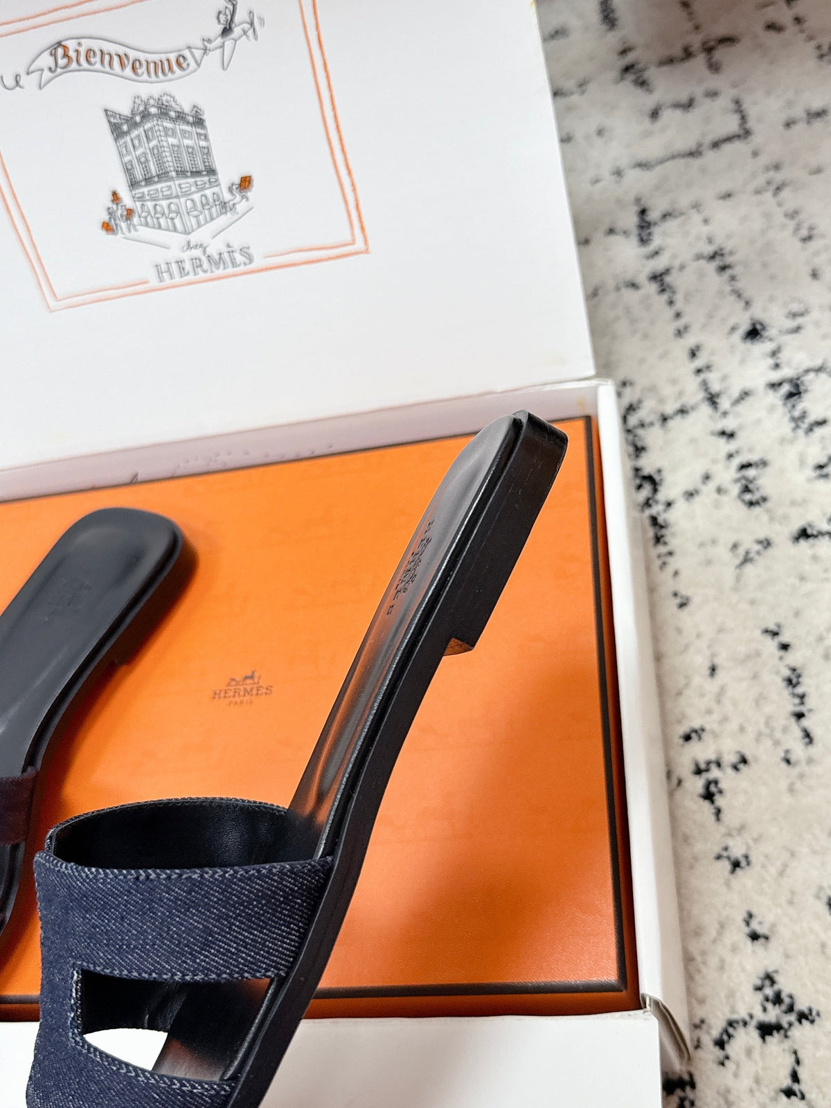 HM 26ss Oran Sandals Blue Black Denim Cowhide 617182