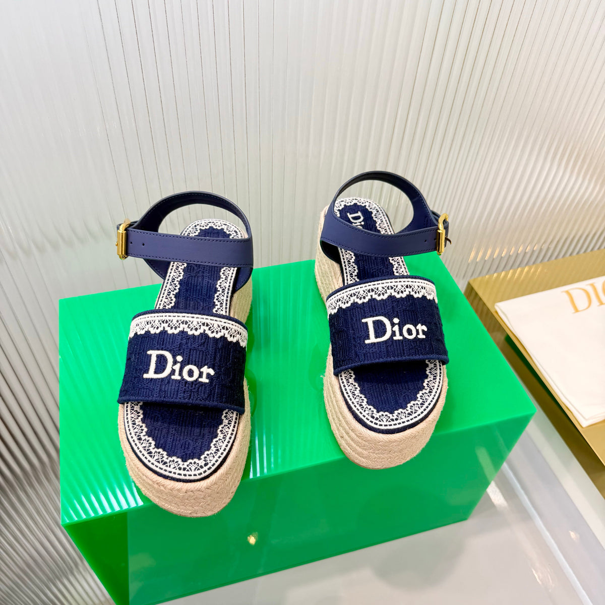 CD Dentelle Wedge Sandals Dark Blue Cotton 832466