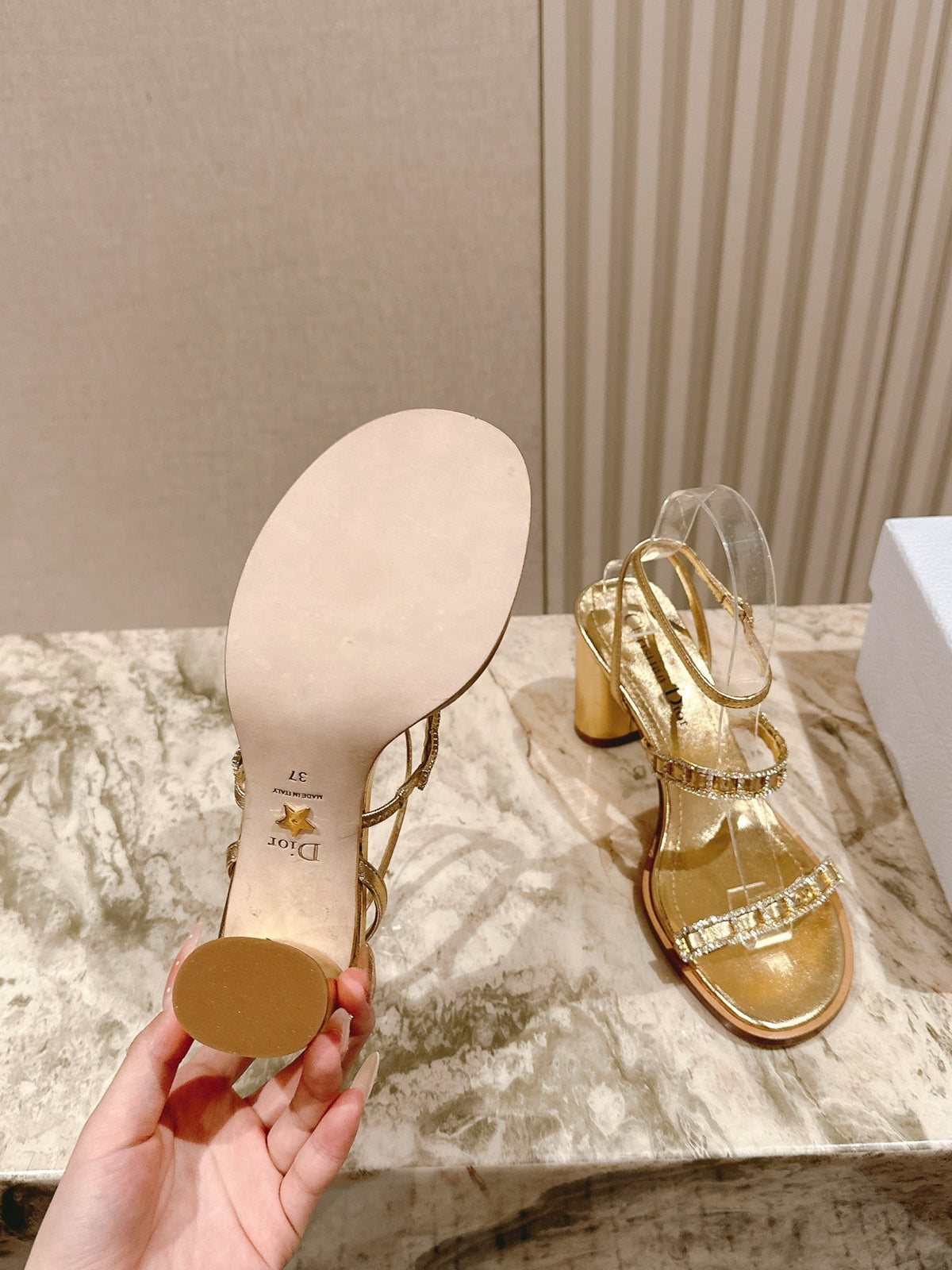 CD Diorissime Heeled Sandal 85 mm Gold Metalic Lambskin 483073