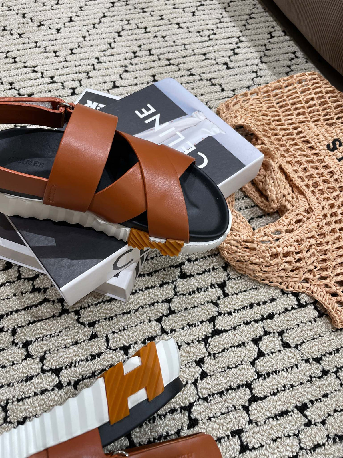 ELECTRIC SANDAL BLACK MIX CARAMEL CALFSKIN