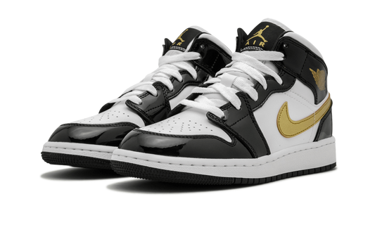 Air Jordan 1 Mid SE GS "Black Gold Patent Leather" BQ6931 007