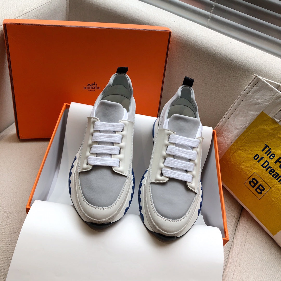 HM 26s Stadium Sneaker White Grey Calfskin Suede 546239