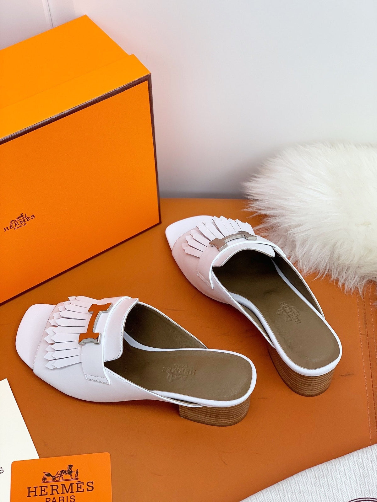 HM Alma Sandals 45mm Brown White Cowhide 546345