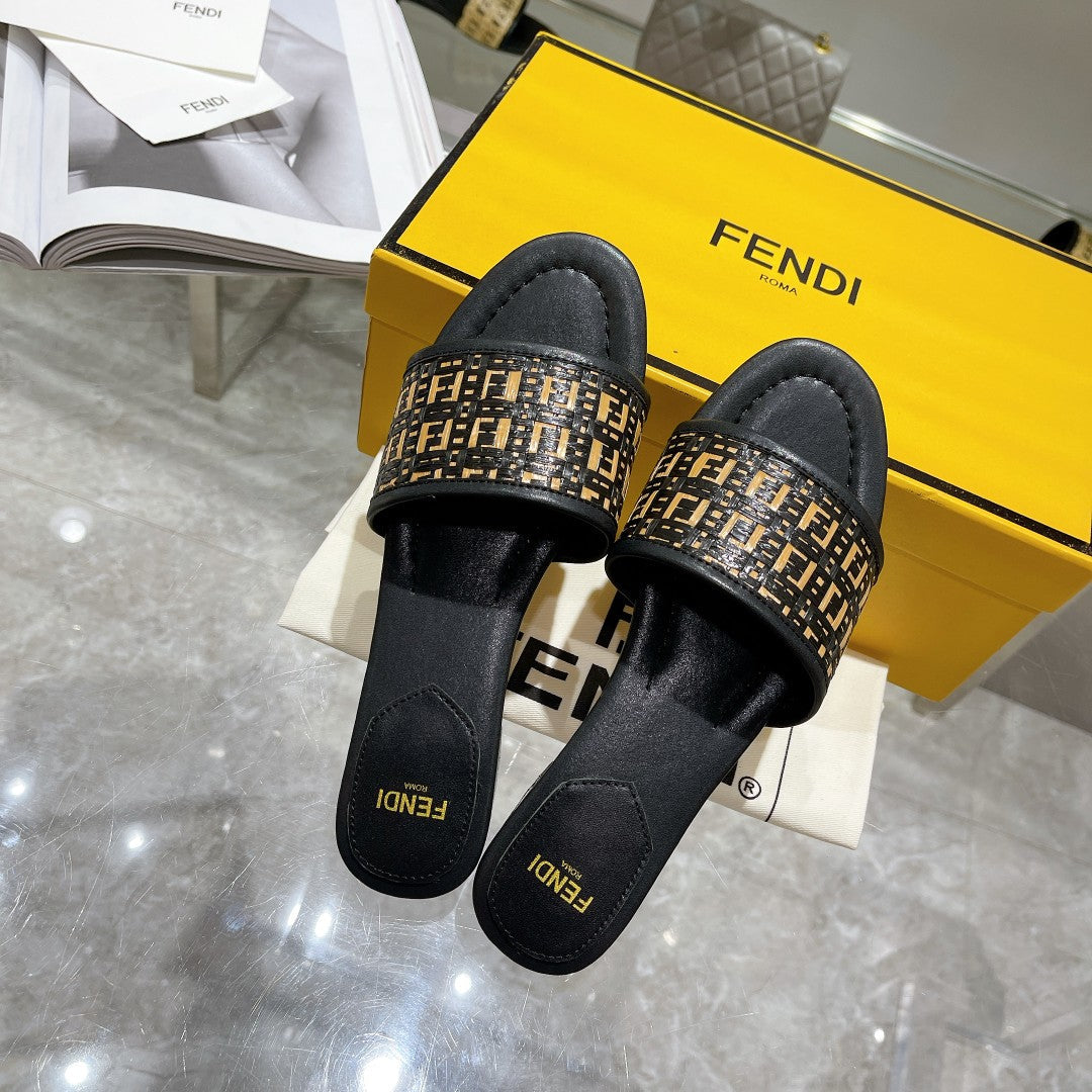 FF Women Raffia Black Sandal