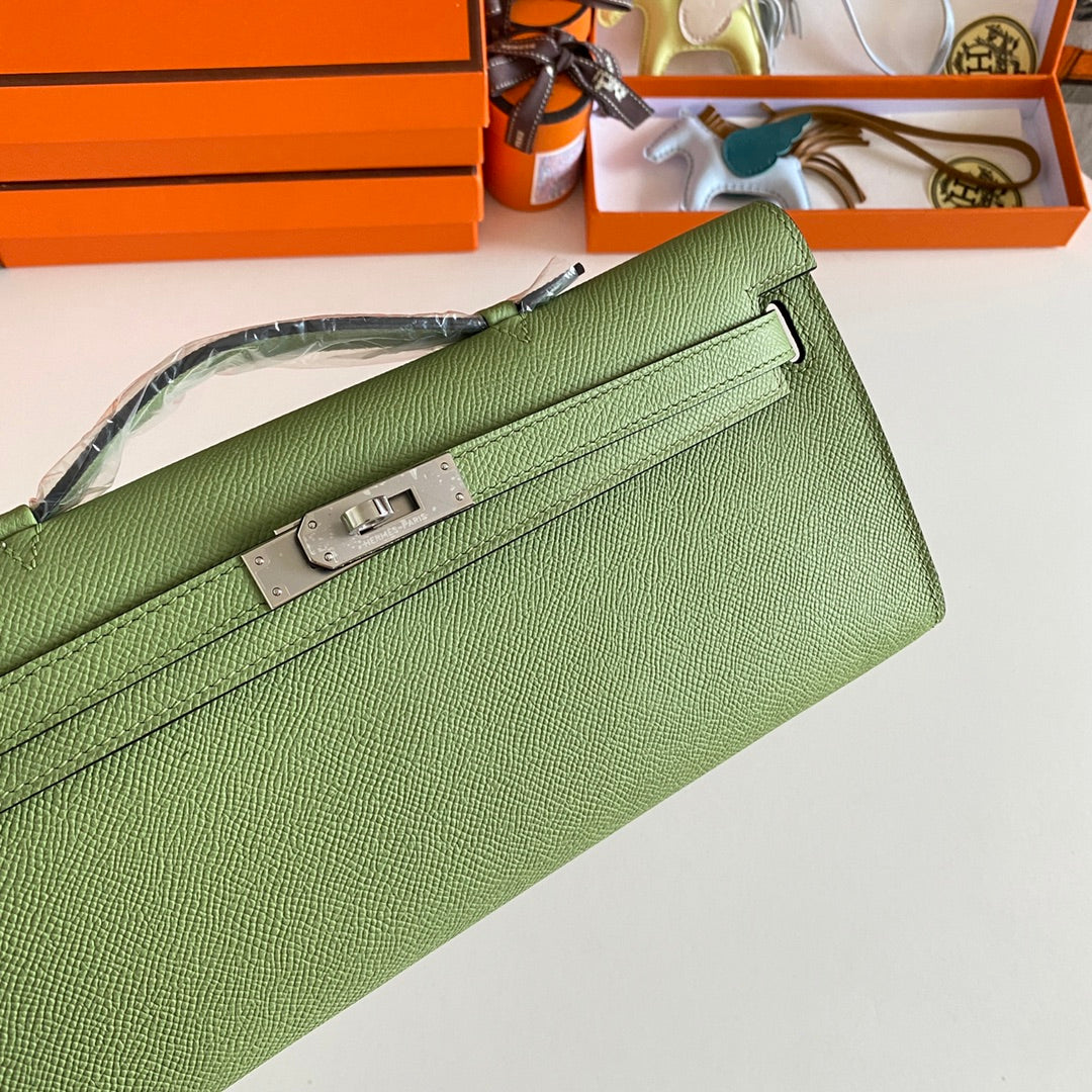 HM Kelly Cut 31 Olive Green Epsom Leather Silver Hardware 229044