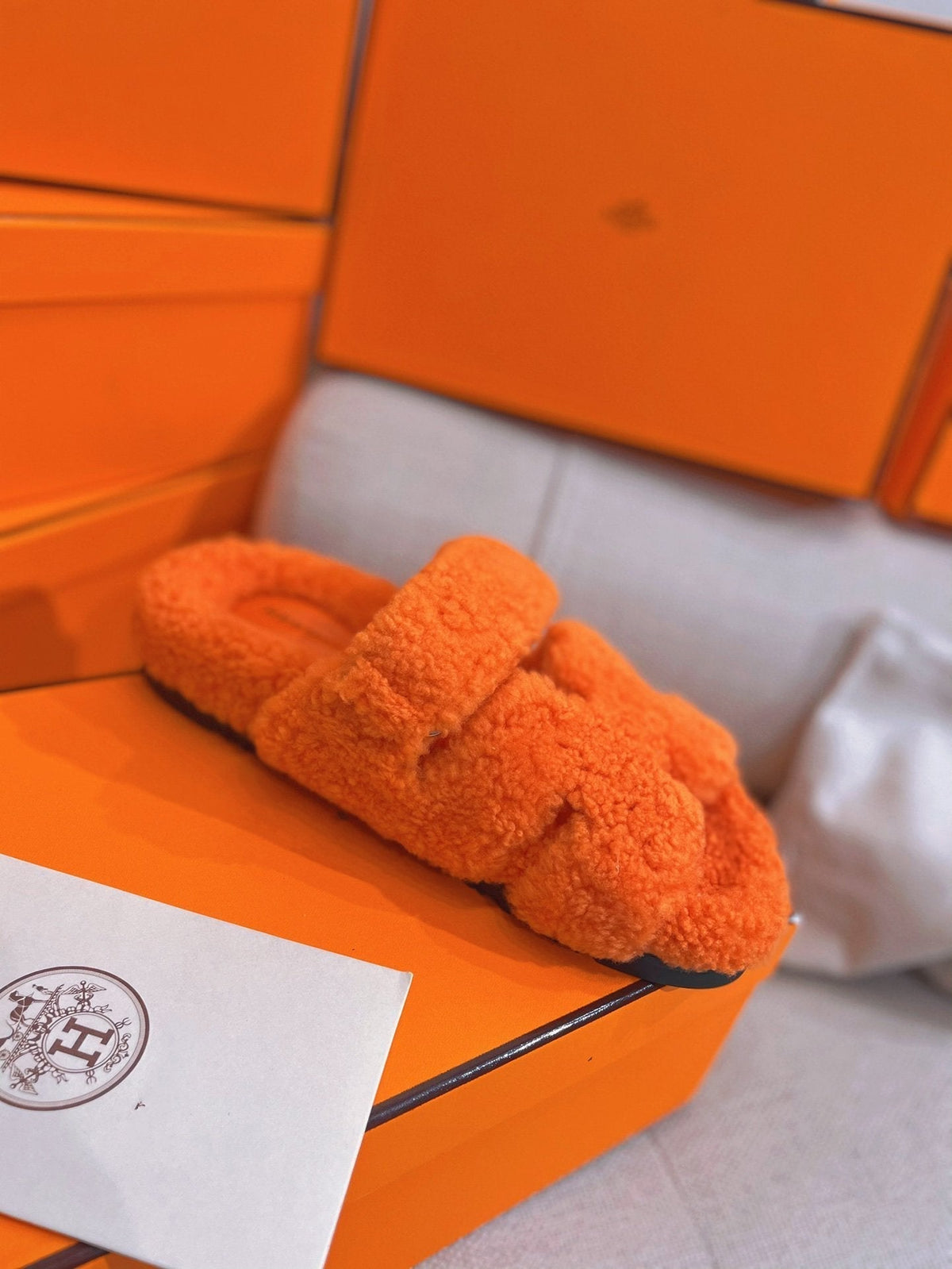 chypre sandal orange lamb wool