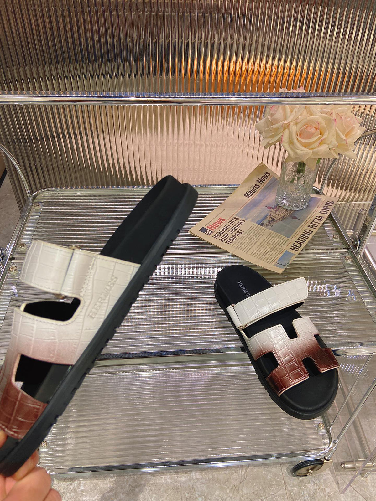CHYPRE SANDAL OMBRE WHITE BROWN CALFSKIN