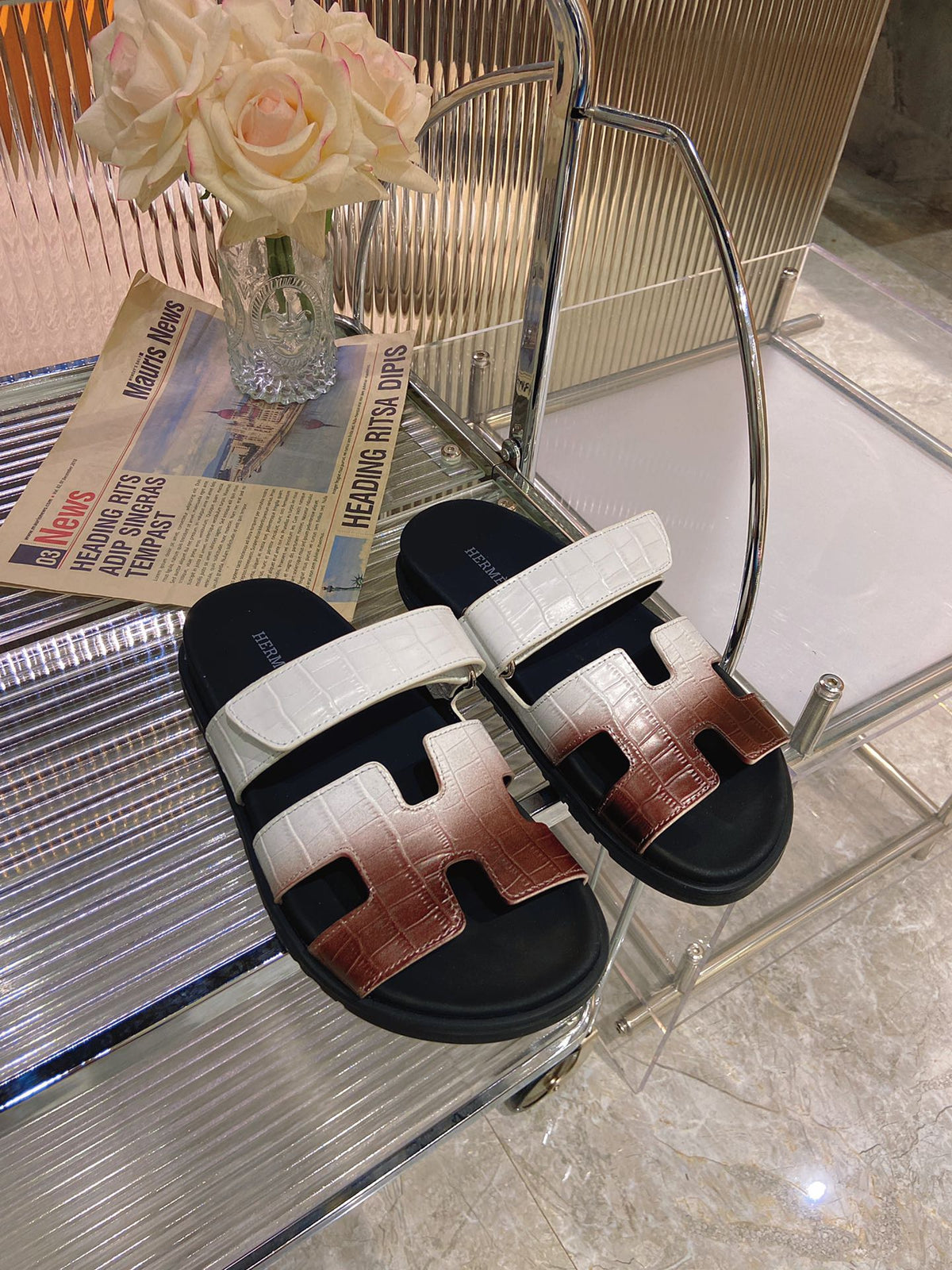 CHYPRE SANDAL OMBRE WHITE BROWN CALFSKIN