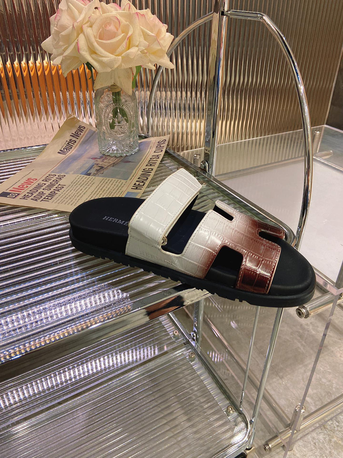 CHYPRE SANDAL OMBRE WHITE BROWN CALFSKIN