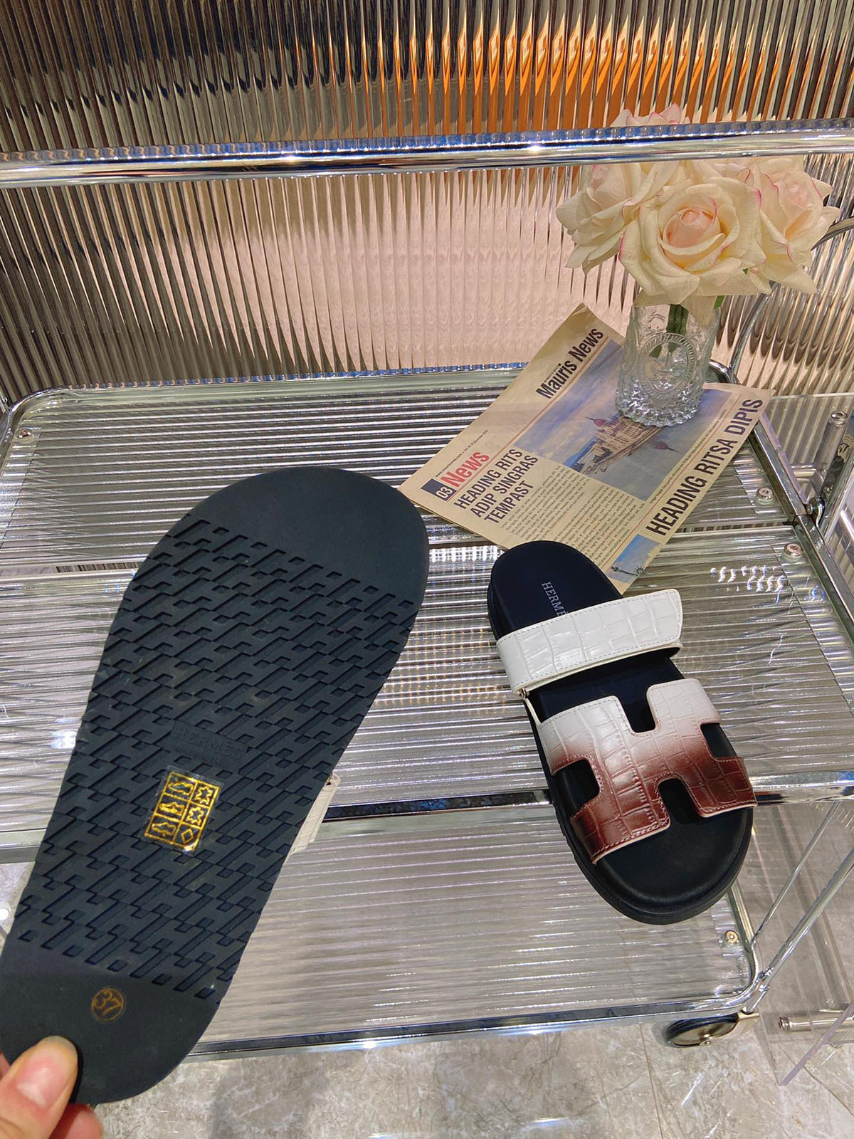 CHYPRE SANDAL OMBRE WHITE BROWN CALFSKIN
