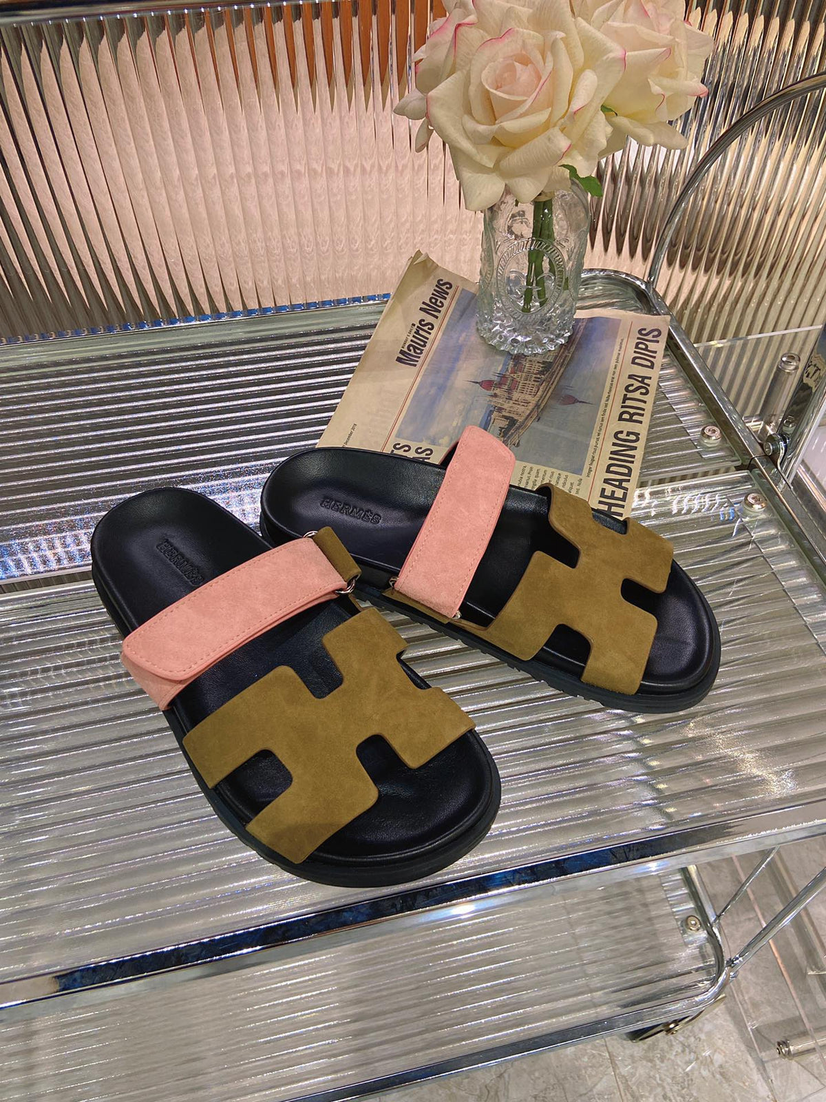 CHYPRE SANDAL ARMY MIX LIGHT PINK SUEDE