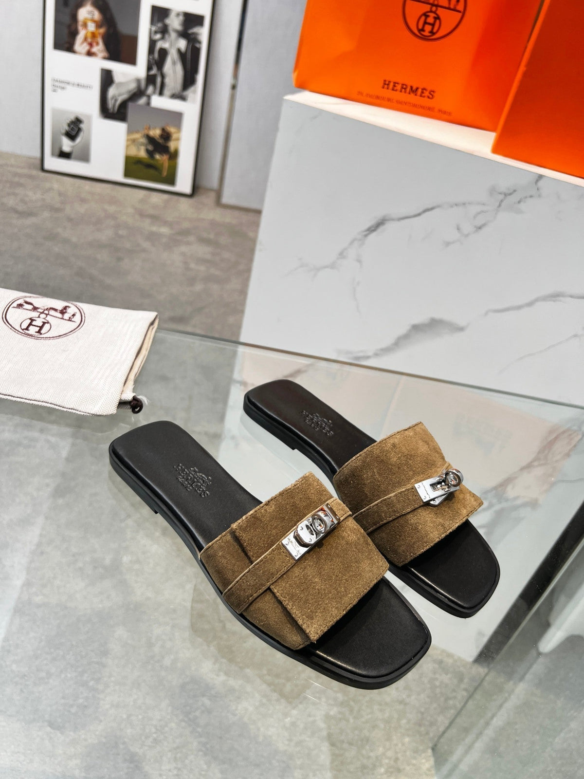 Giulia Sandal Brown Suede Black Calfskin