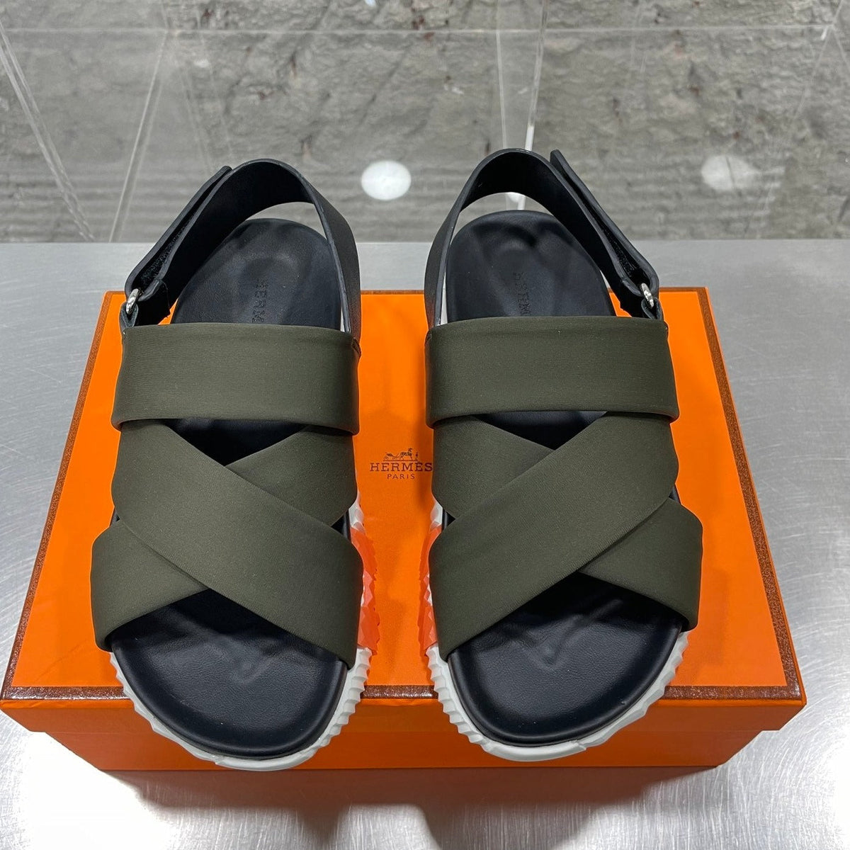ELECTRIC SANDAL BLACK MIX DARK ARMY CALFSKIN