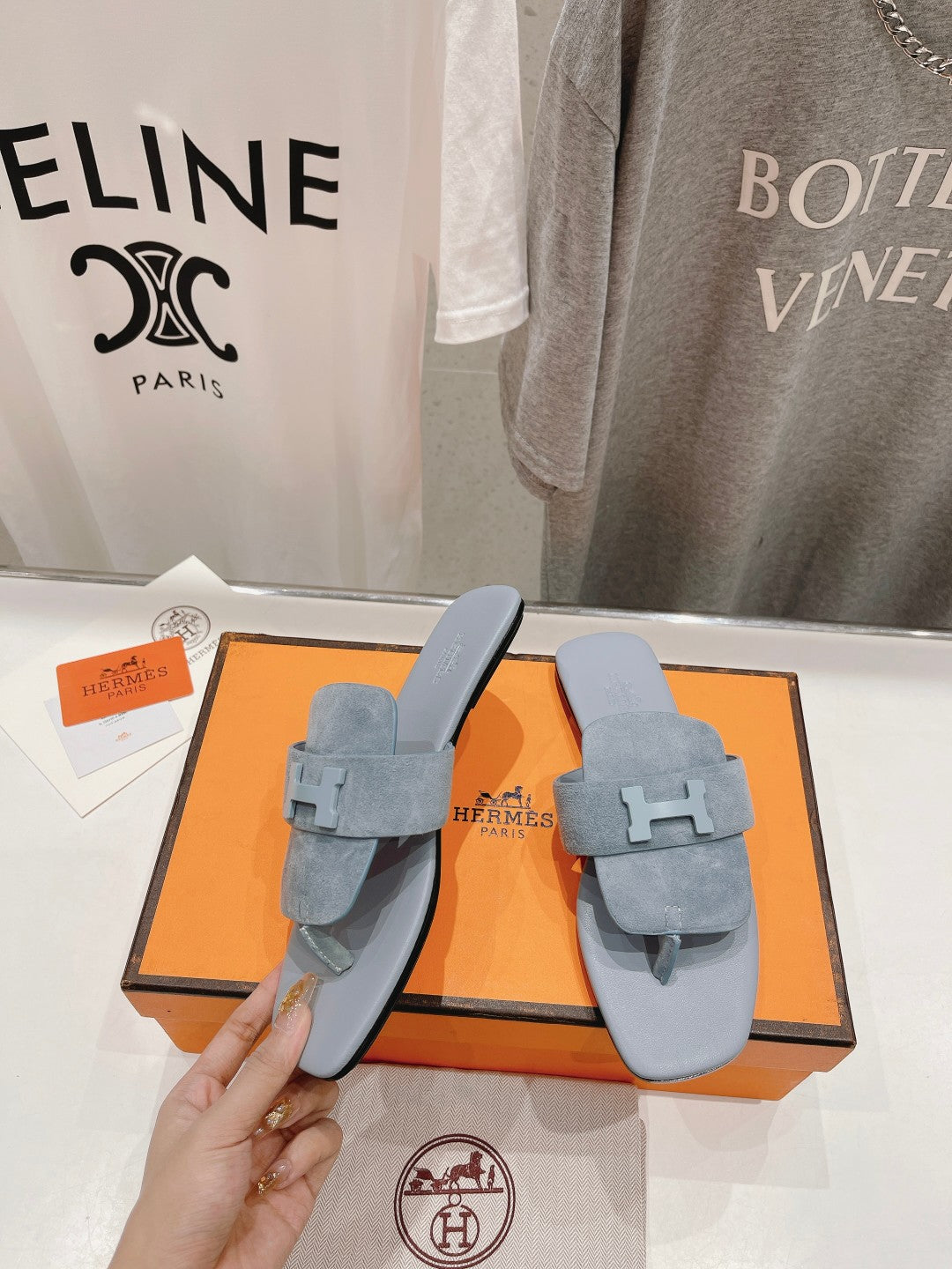 CLASSIC H BUCKLE SANDALS PASTEL BLUE LAMBSKIN