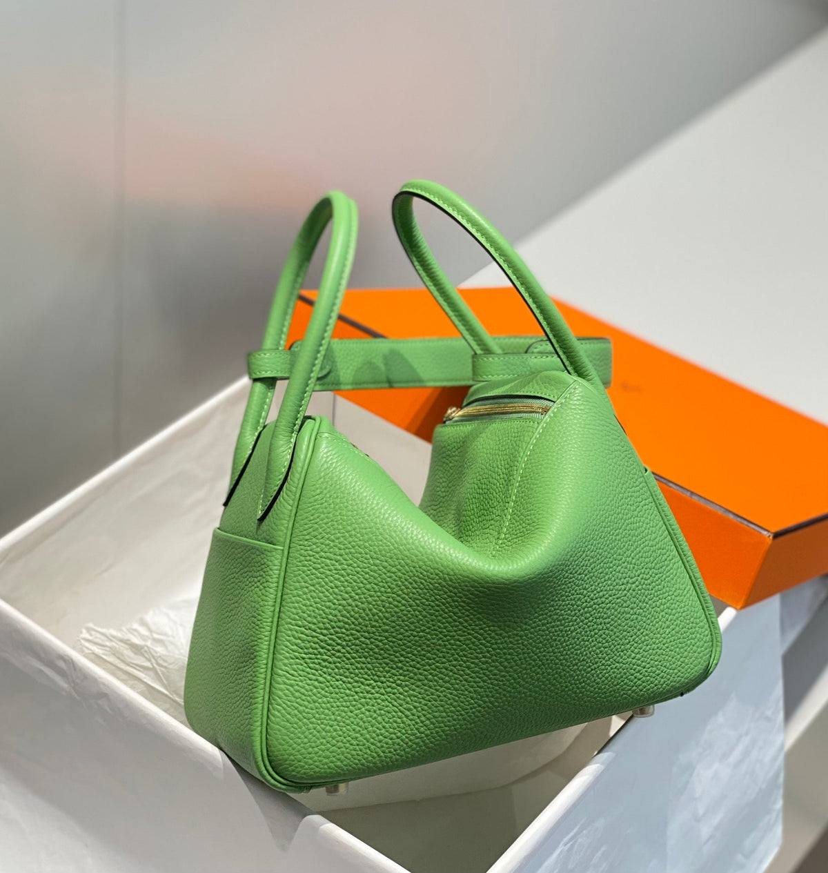 HM LINDY 30 BAG KELLY GREEN TAURILLON CLEMENCE LEATHER