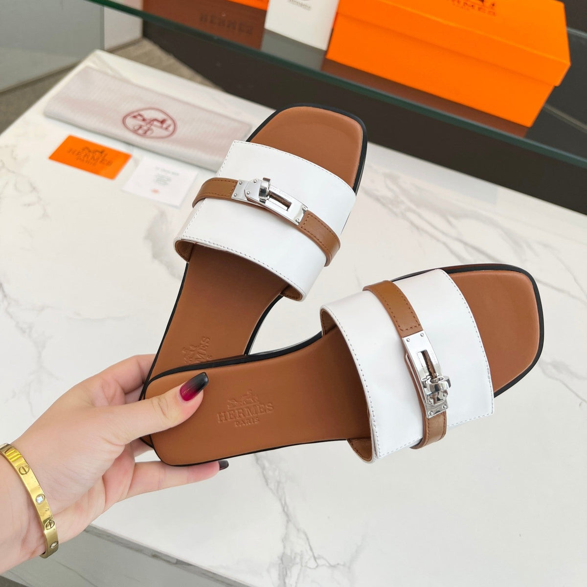 Giulia Sandal White Tan Calfskin