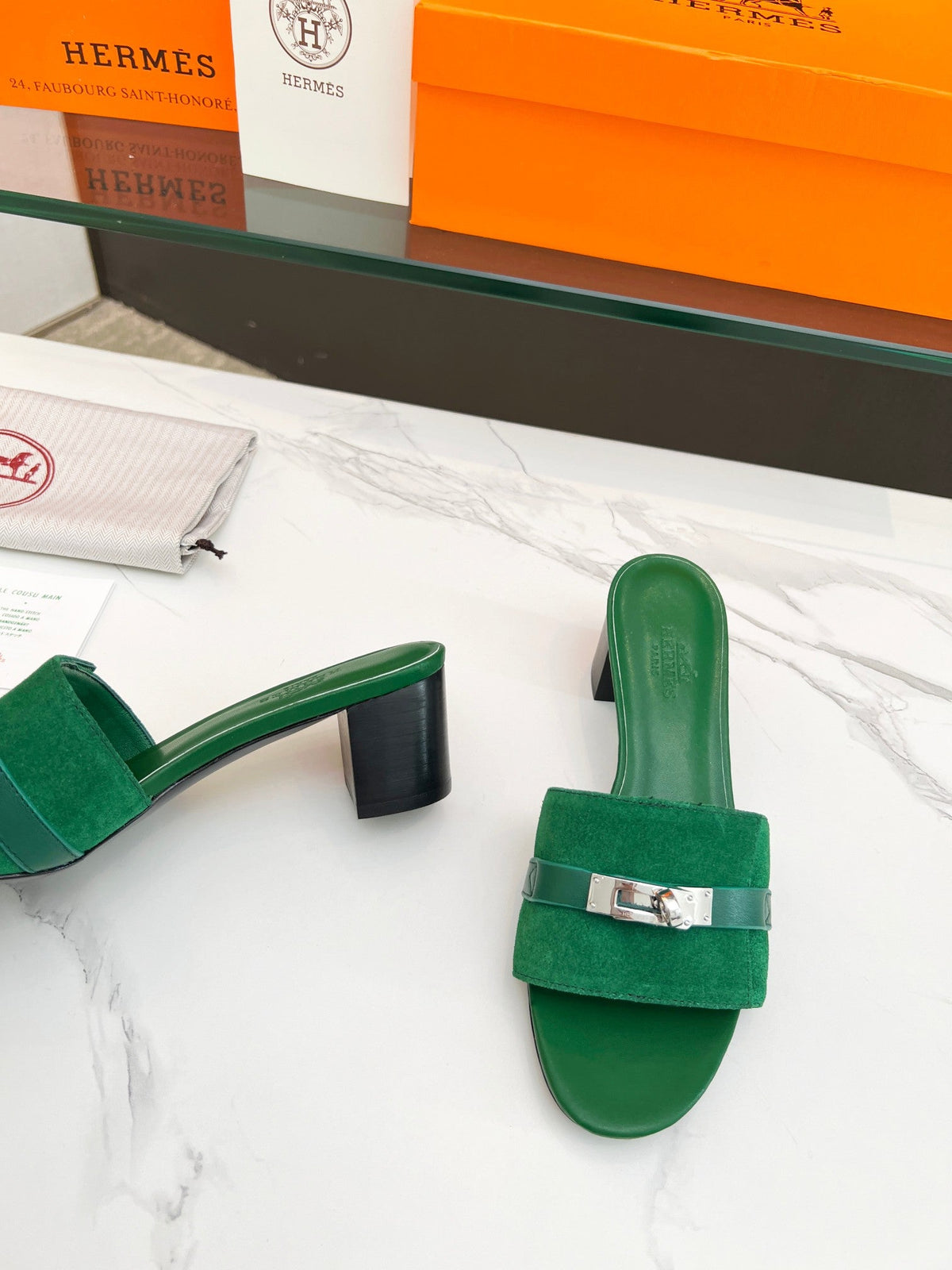 Gigi 50 Sandal Green Suede Green Calfskin