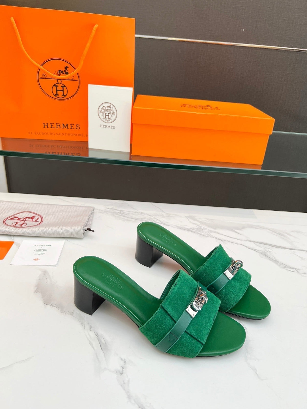 Gigi 50 Sandal Green Suede Green Calfskin