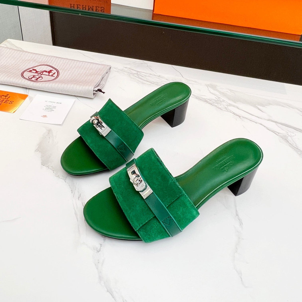 Gigi 50 Sandal Green Suede Green Calfskin