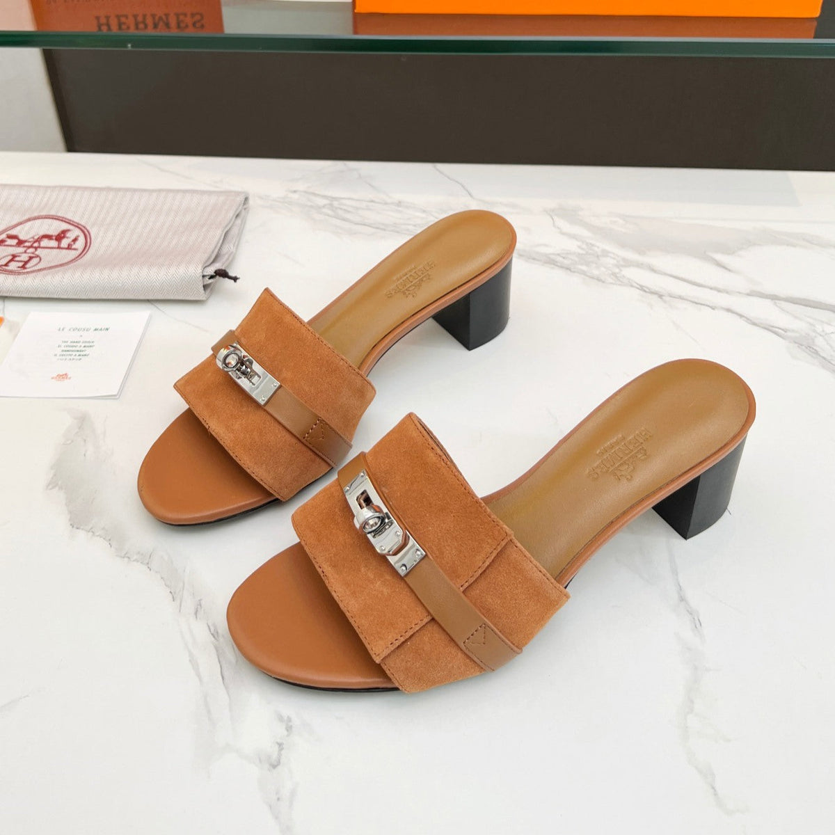 Gigi 50 Sandal Tan Suede Tan Calfskin