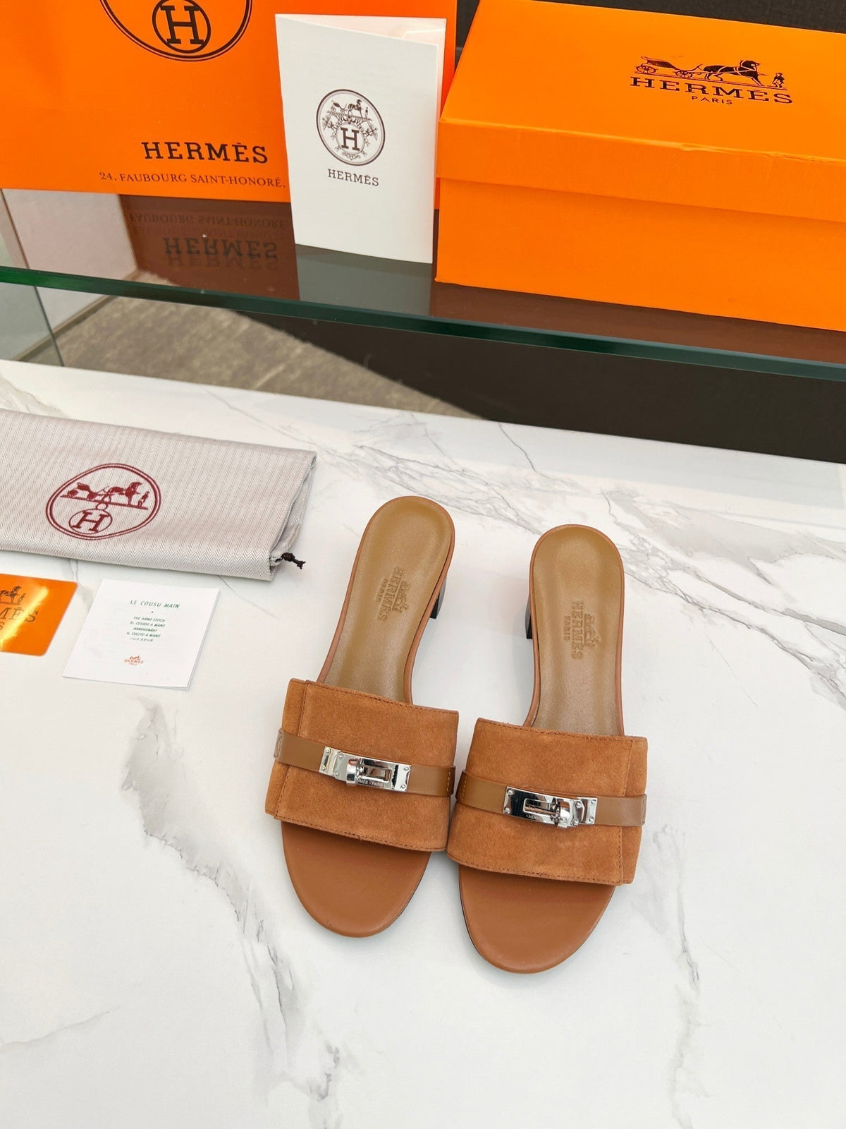 Gigi 50 Sandal Tan Suede Tan Calfskin