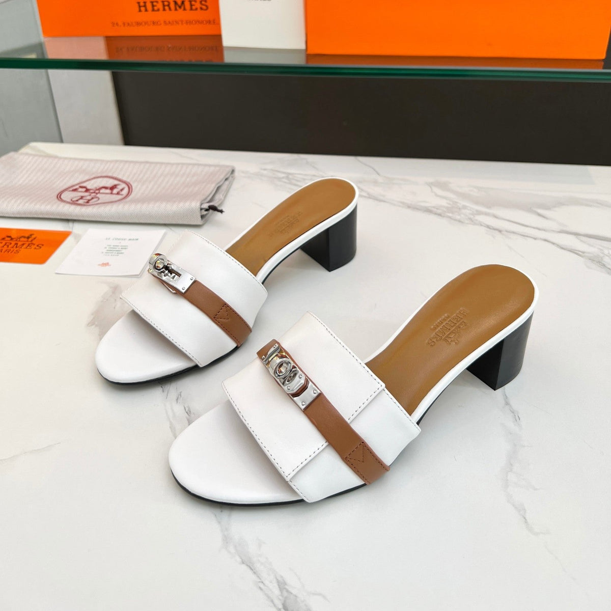 Gigi 50 Sandal White Tan Calfskin