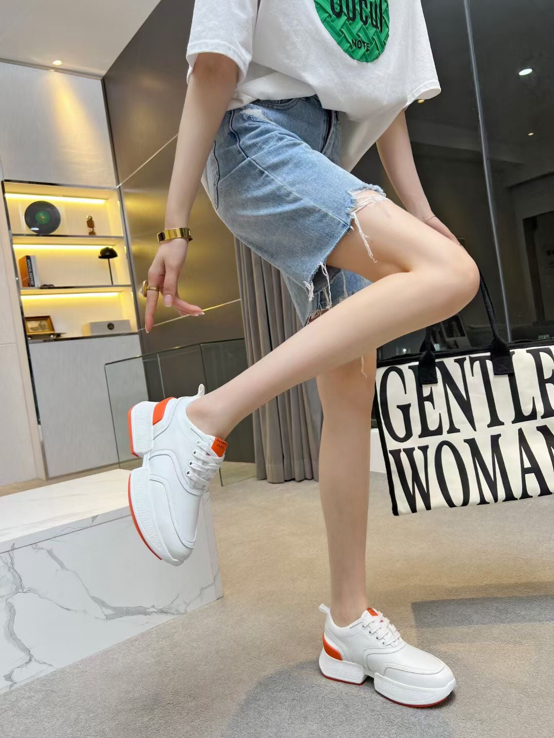 GIGA SNEAKER ORANGE MIX WHITE CALFSKIN