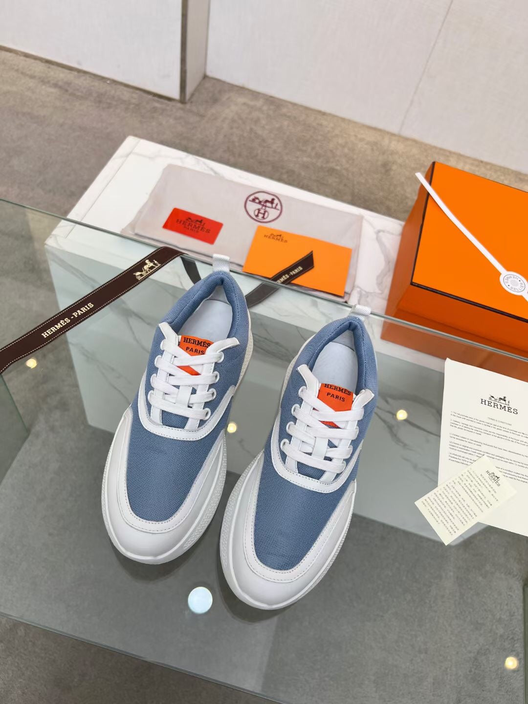 HM Giga 50 Sneaker Light Blue Canvas White Goatskin Orange
