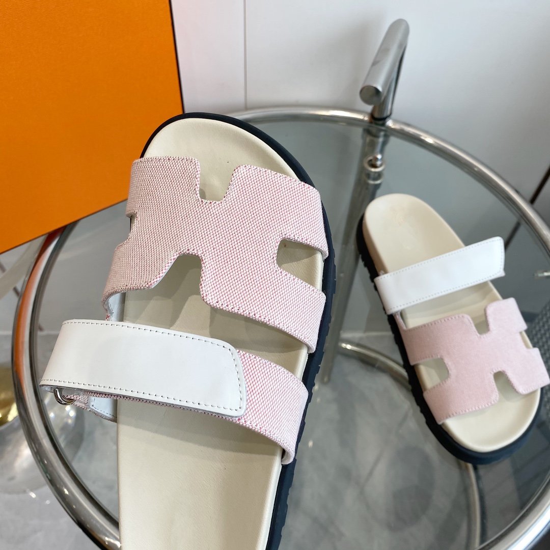 Chypre Canvas Sandal White Pink Leather
