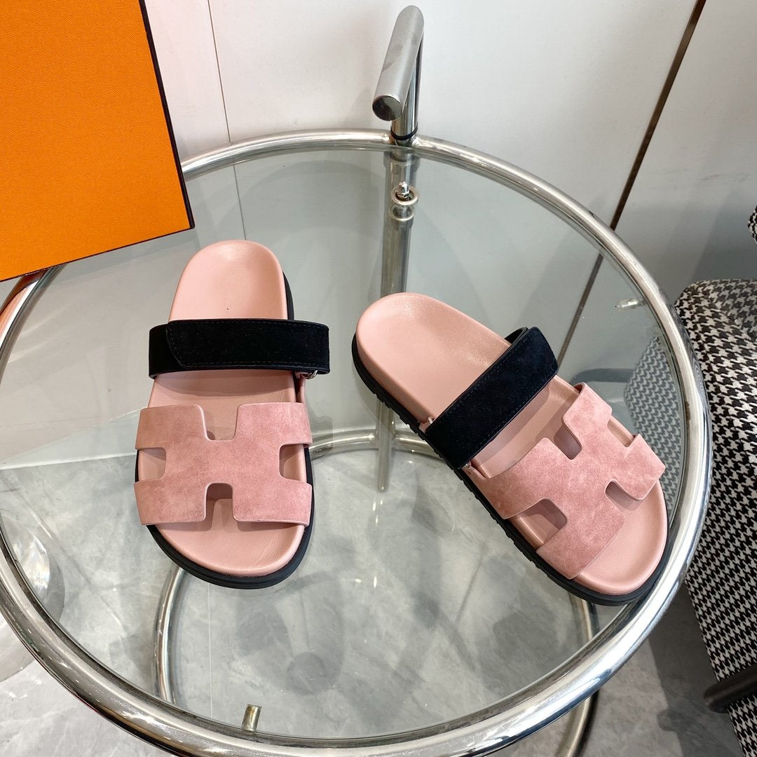 Chypre Sandal Suede Pink Chapas / Black