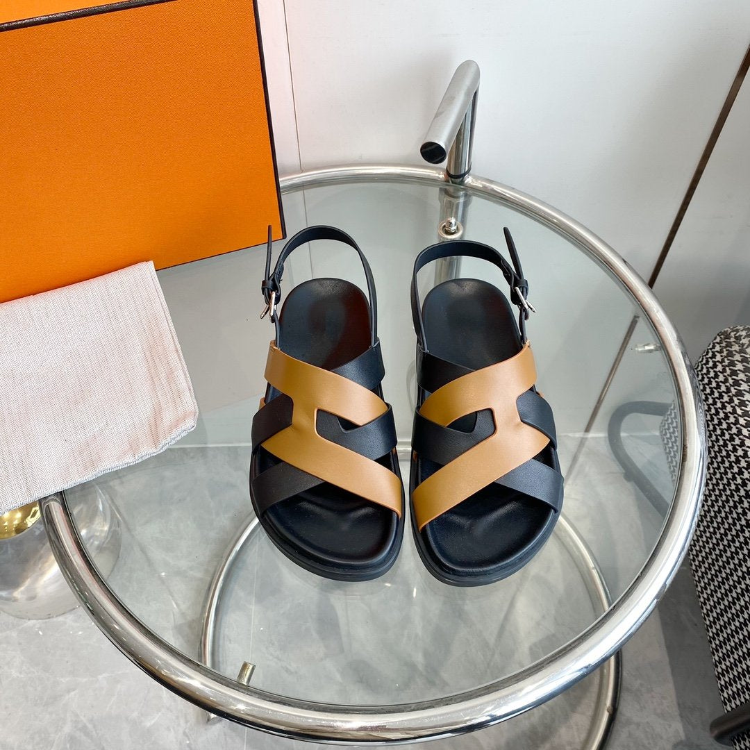 Genius Sandal Slingback Black/Brown Calfskin Leather