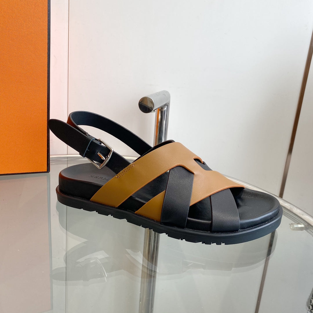 Genius Sandal Slingback Black/Brown Calfskin Leather