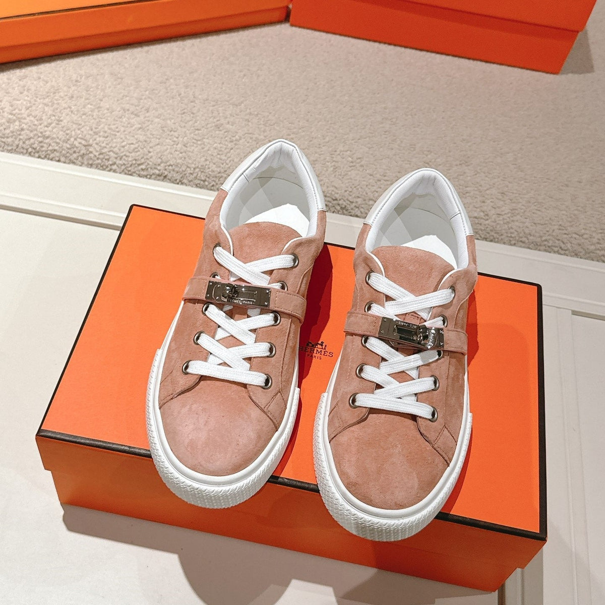 HM Day Sneakers Pink White Suede Calfskin 577495