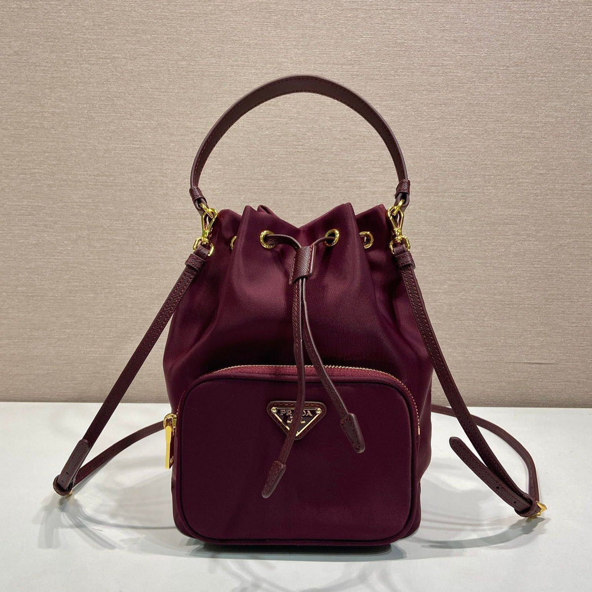 PRA bucket bag 23 burgundy nylon fabric 280826