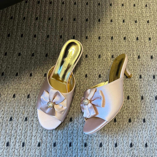 CC 26s High-Heeled Slides 60 Light Pink Satin Cowhide 627185