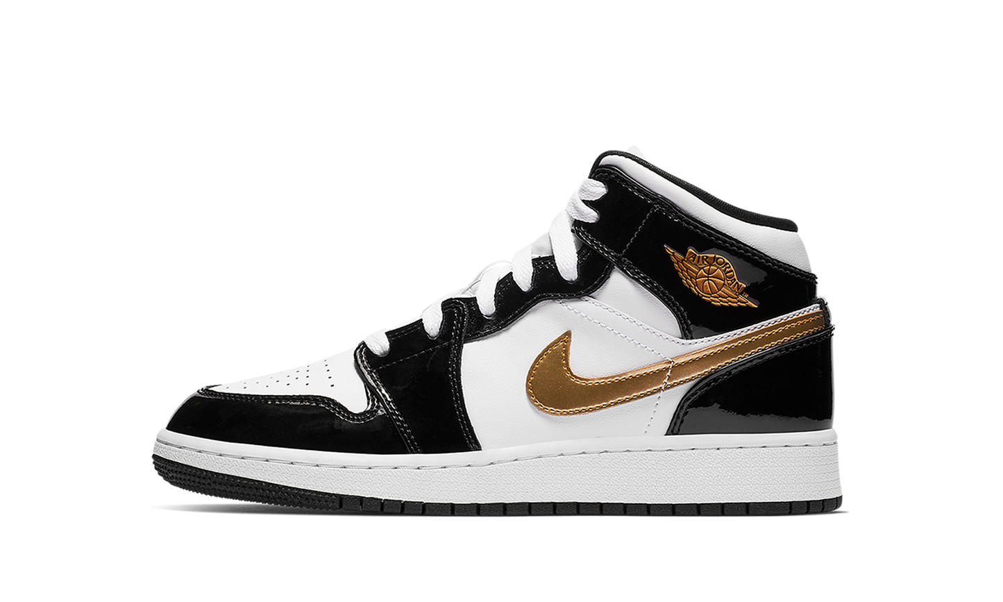 Air Jordan 1 Mid SE GS "Black Gold Patent Leather" BQ6931 007