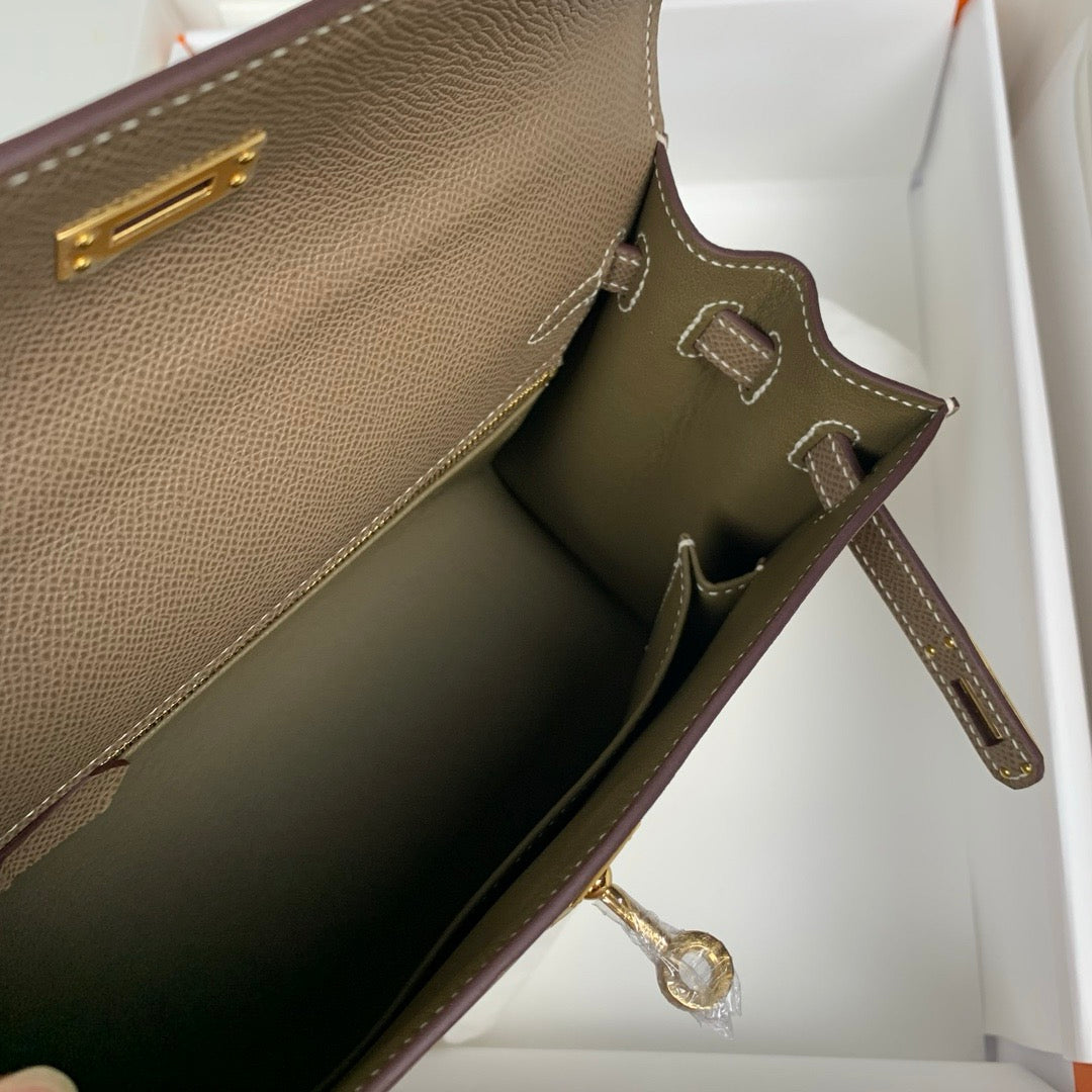 HM KELLY 28CM ETOUPE EPSOM GOLD HARDWARE