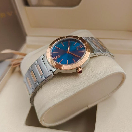 Bulgari 33mm Pink Gold Case Pink Gold Steel Bracelet