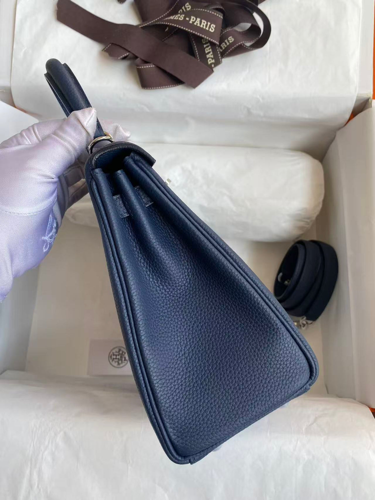 HM Kelly Bag 25cm Dark Blue Togo Leather SHW