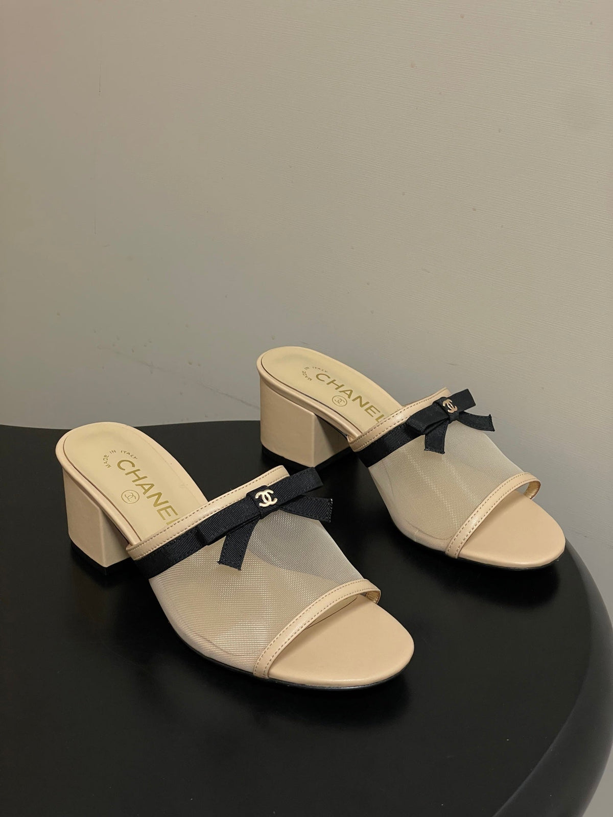CC 2026 Sandal Bow Mesh Calfskin