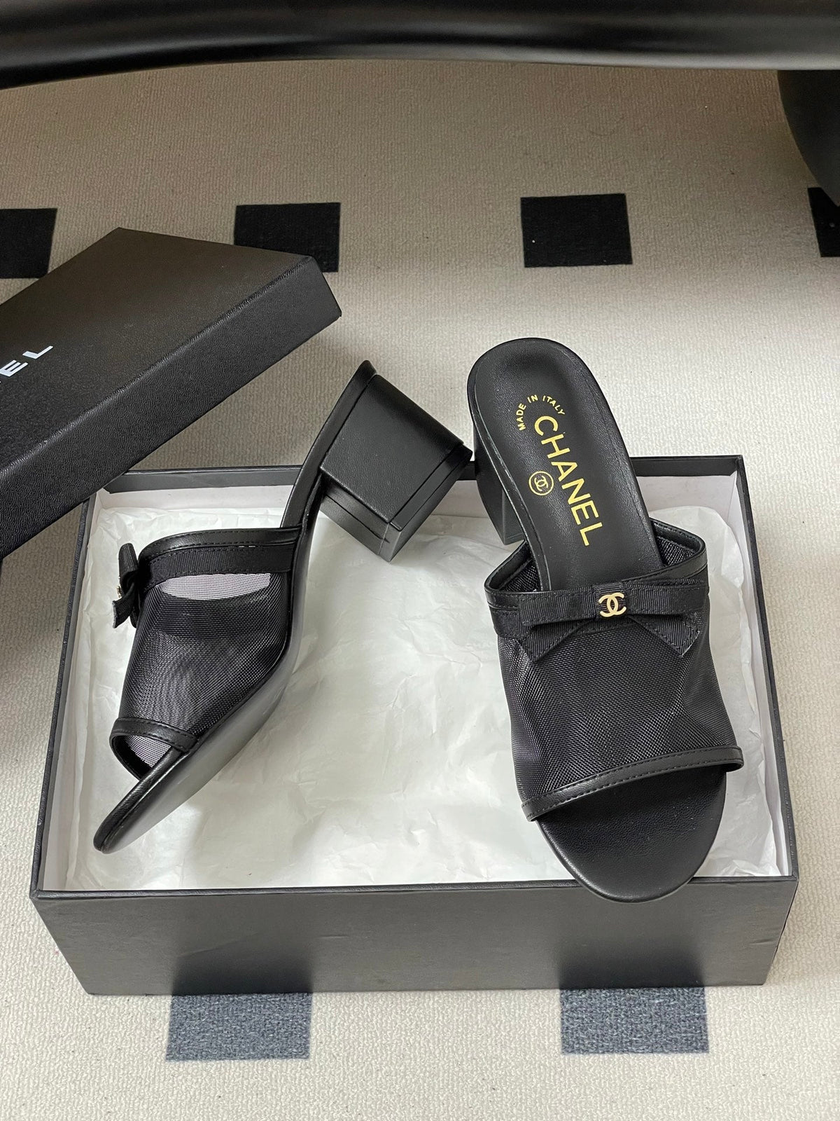 CC 2026 Sandal Bow Mesh Calfskin