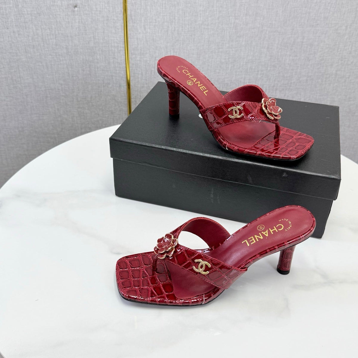 Chanel 2026 Crocodile Embossed Thong Sandal 75mm Leather 904417