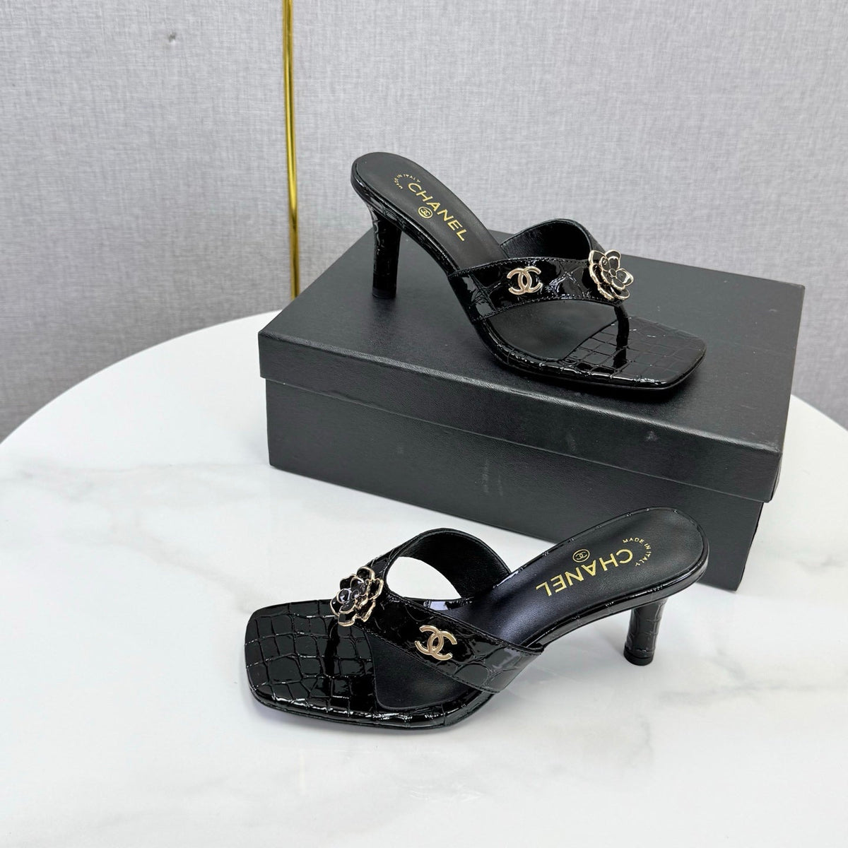 Chanel 2026 Crocodile Embossed Thong Sandal 75mm Leather 904417
