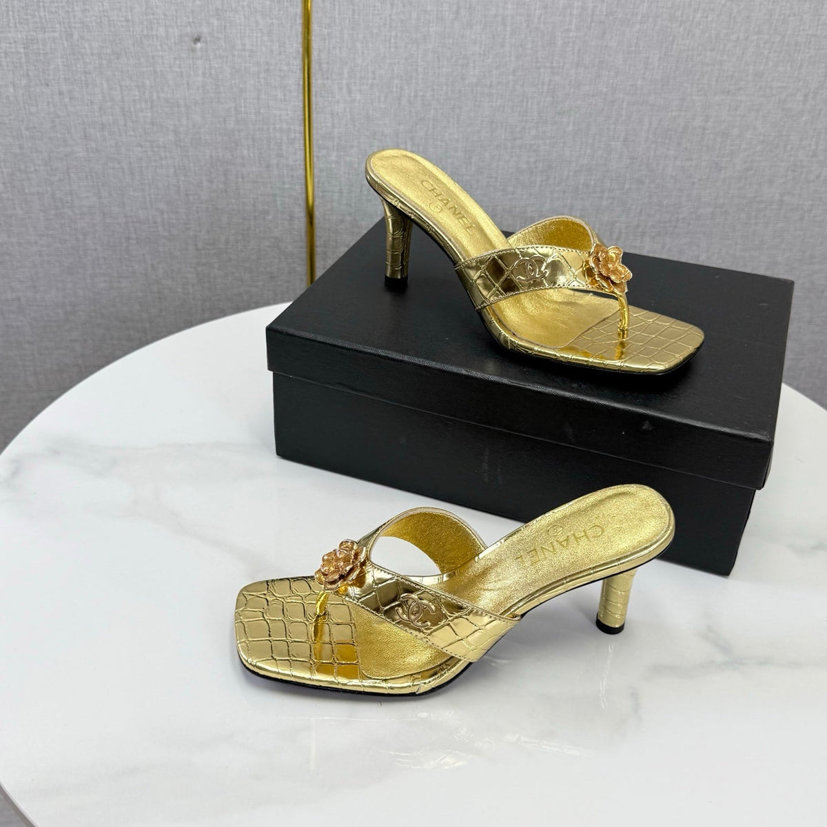 Chanel 2026 Crocodile Embossed Thong Sandal 75mm Leather 904417