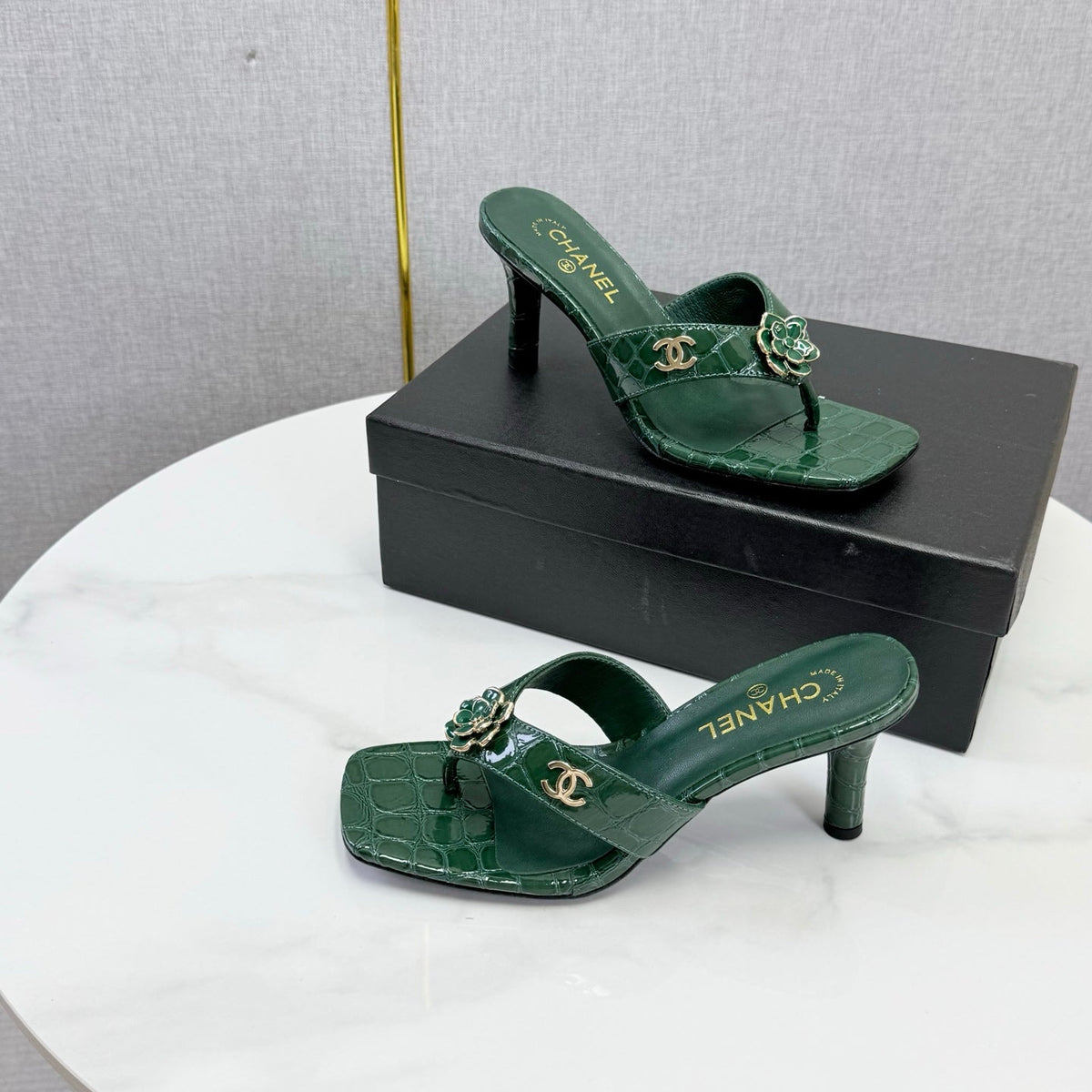 Chanel 2026 Crocodile Embossed Thong Sandal 75mm Leather 904417
