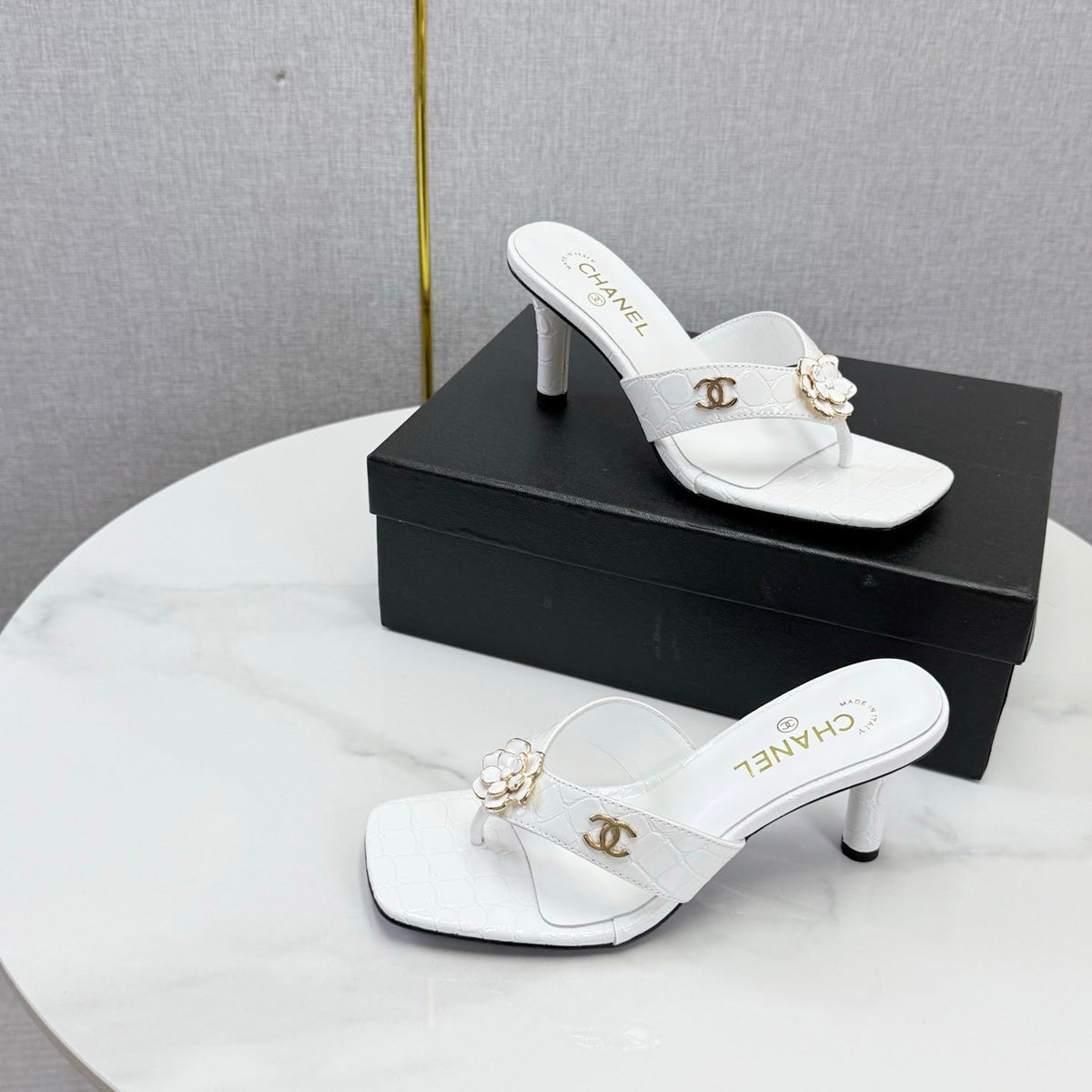 Chanel 2026 Crocodile Embossed Thong Sandal 75mm Leather 904417